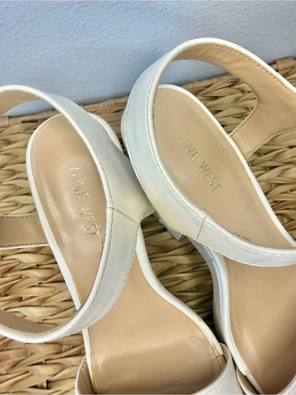 Nine West Platform Ankle Strap Wedge Sandal Heels in White, Size 10
